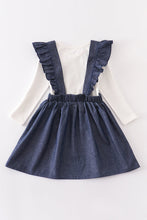 Navy deer applique denim dress set