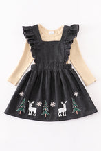 Navy christmas tree applique denim dress set - ARIA KIDS