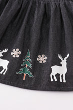 Navy christmas tree applique denim dress set - ARIA KIDS