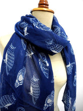 Owl - Blue and White Soft Women's Scarf - ARIA KIDS