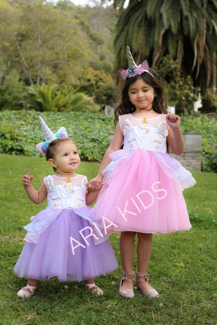 unicorn princess dress Costume Gown - Rainbow Pink purple stars Rainbow Unicorn Princess Dress for