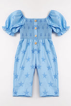 Blue star smocked girl jumpsuit - ARIA KIDS