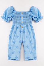 Blue star smocked girl jumpsuit - ARIA KIDS