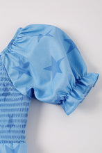 Blue star smocked girl jumpsuit - ARIA KIDS