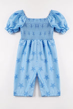 Blue star smocked girl jumpsuit - ARIA KIDS