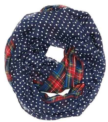 NAVY BLUE Ladies Plaid & Polka Dot Infinity Scarf - ARIA KIDS