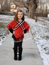 RED - ARIANA Toddler Girl Round Neck Plaid Poncho - ARIA KIDS