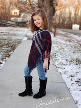 NAVY - ARIANA Toddler Girl Round Neck Plaid Poncho - ARIA KIDS