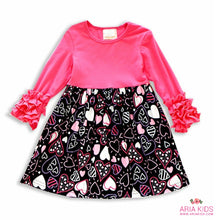 Hot Pink Hearts Ruffle Dress - ARIA KIDS