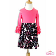Hot Pink Hearts Ruffle Dress - ARIA KIDS