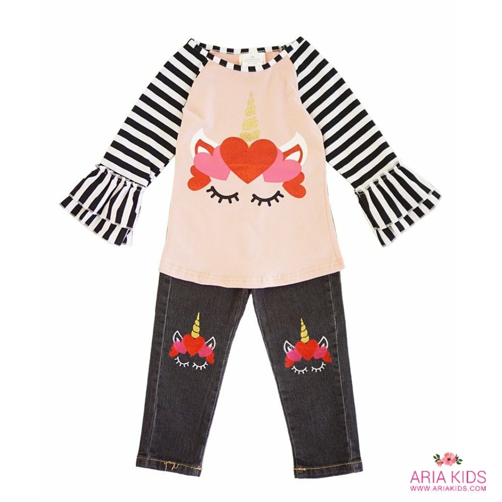 Unicorn Hearts Top & Pants 2-Piece Outfit - ARIA KIDS