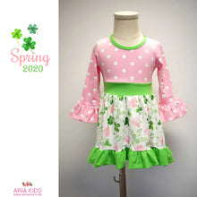 Pink Polka Dot Green Clover Dress - ARIA KIDS