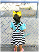 Blue Shirt & School Bus Striped Suspender Skirt - ARIA KIDS