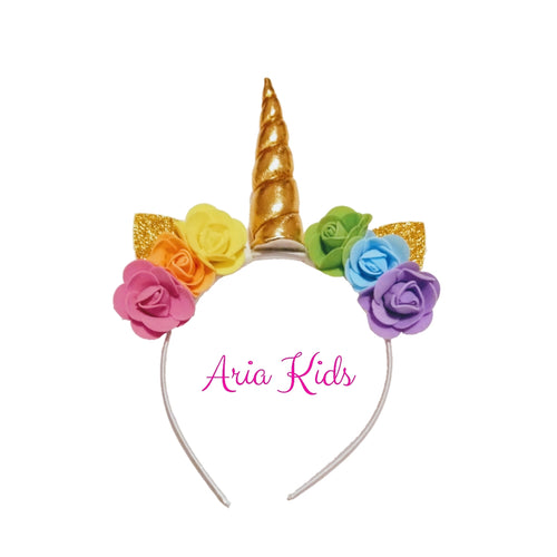 Rainbow Unicorn Floral Headband - ARIA KIDS