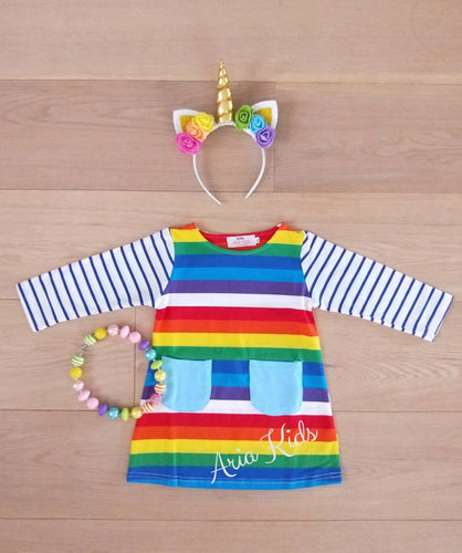 Rainbow Brite Striped Dress - ARIA KIDS