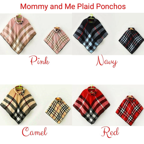 Aria Mommy and Me Plaid Poncho - Mother Daughter Matching 2-Piece Set (4 Colors) - ARIA KIDS