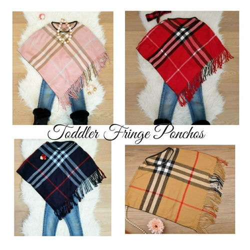 ARIANA Toddler Girl Fringe Plaid Poncho - 4 Colors!! - ARIA KIDS