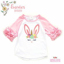 Pink Unicorn Bunny Raglan Ruffle Shirt - ARIA KIDS