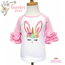 Pink Unicorn Bunny Raglan Ruffle Shirt - ARIA KIDS