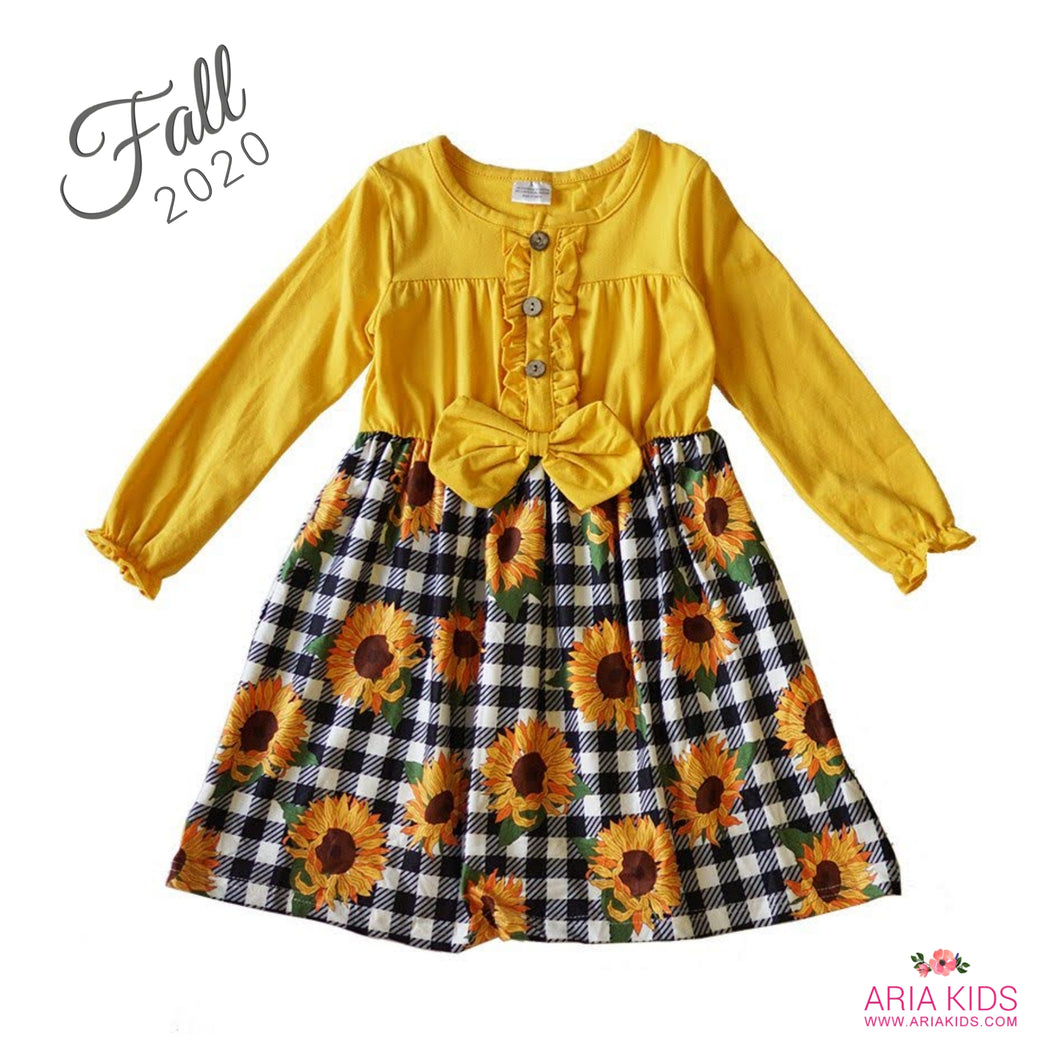 Sasha Sunflower Plaid Twirl Dress - ARIA KIDS