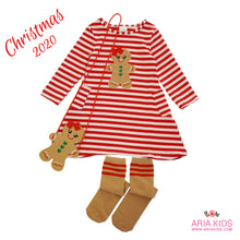 Gingerbread Girl Striped Dress, Bag, Socks 3 piece set - ARIA KIDS