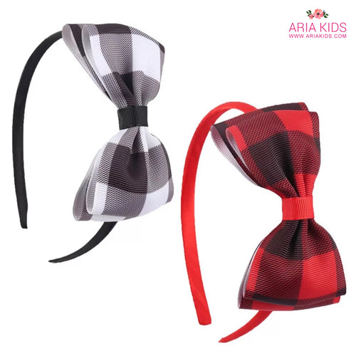 Buffalo Plaid Girls Bow Headband - 2 Color options - ARIA KIDS