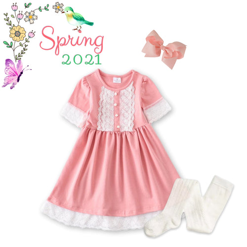 Lia Pink & White Lace Dress - ARIA KIDS