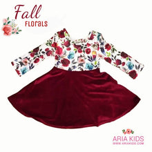 Maryln Maroon Floral Velour Twirl Dress - ARIA KIDS