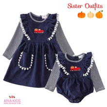 Navy Corduroy Pumpkin Truck Baby Romper & Shirt Set - ARIA KIDS