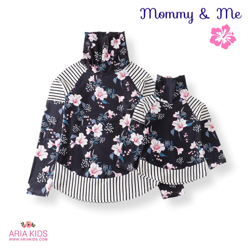 Ellie Mommy & Me Floral & Stripes Turtleneck Black Pullovers - ARIA KIDS