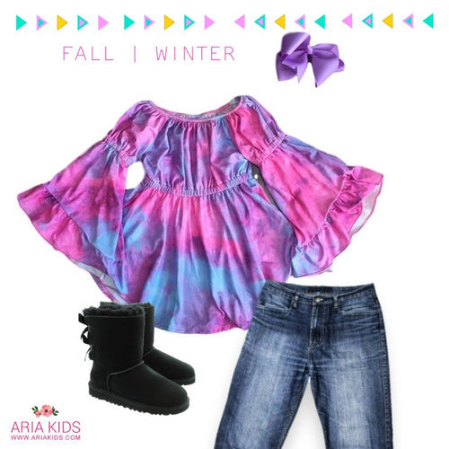 Juliet Bell Sleeve Tie Dye Tunic - Pink with 6