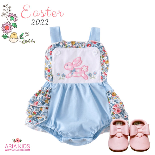 Blue Bunny Rabbit Floral Baby Romper - ARIA KIDS