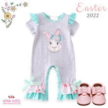 Grey Mint Bunny Rabbit Floral Baby Romper - ARIA KIDS