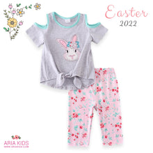 Grey Mint Bunny Rabbit Floral Baby Romper - ARIA KIDS