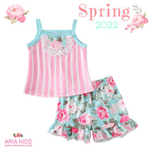 Candy Pink Stripes Top & Floral Shorts Set - ARIA KIDS