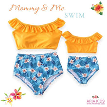 Mommy and Me Sunflower Yellow & Blue Tropical Swimsuit - ARIA KIDS