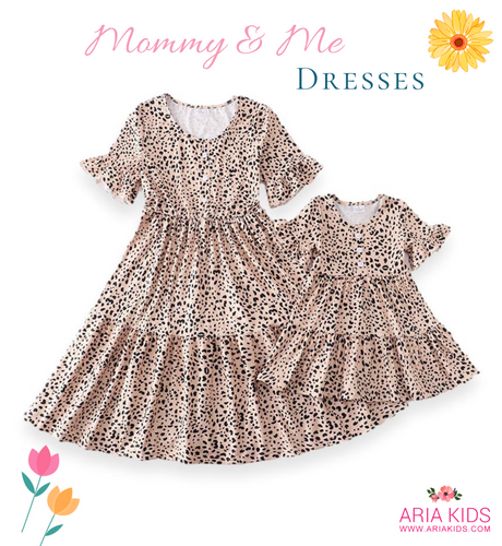 Mommy & Me Leopard Print Flutter Sleeve Tiered Dress (Pre-order) - ARIA KIDS