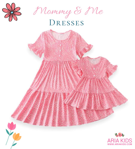 Mommy & Me Pink & White Dot Print Tiered Dress (Pre-order) - ARIA KIDS