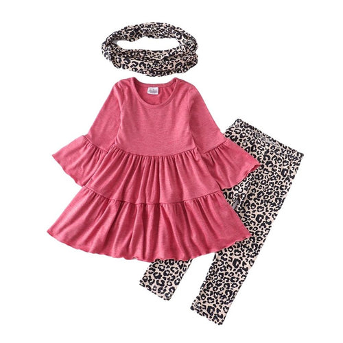 Pink Leopard Tunic, Pants, Scarf 3-Piece Set - ARIA KIDS