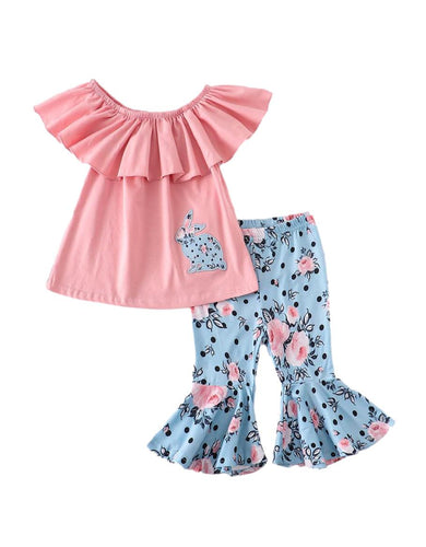 Pink & Blue Bunny Rose Bell Outfit - ARIA KIDS
