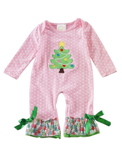 Pink Polka Dot Christmas Tree Baby Romper - ARIA KIDS