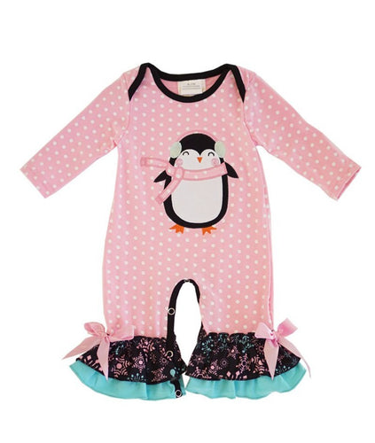 Pink Polka Dot Penguin Baby Romper - ARIA KIDS