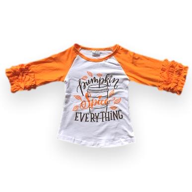 *WHOLESALE CLEARANCE BUNDLE - Pumpkin Spice Everything Fall Raglan Ruffle Shirt - ARIA KIDS