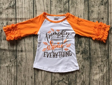 Pumpkin Spice Everything Fall Raglan Ruffle Shirt - ARIA KIDS