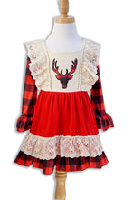 Plaid Deer Bell Sleeved Lace Christmas Dress - ARIA KIDS