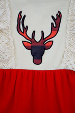 Plaid Deer Bell Sleeved Lace Christmas Dress - ARIA KIDS