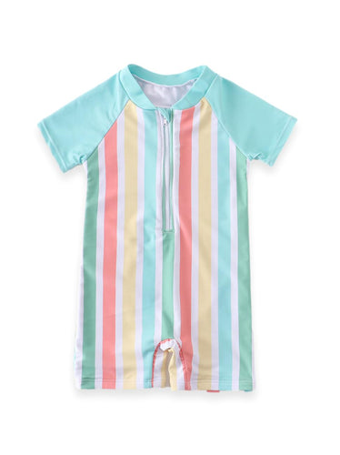 Retro Pastel Rainbow Stripes Boys Swim Rashguard - ARIA KIDS