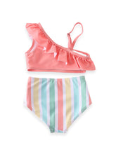 Retro Pastel Rainbow 2-Piece Ruffle Swimsuit Set - ARIA KIDS