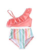 Retro Pastel Rainbow 2-Piece Ruffle Swimsuit Set - ARIA KIDS