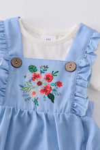Blue floral applique ruffle baby romper